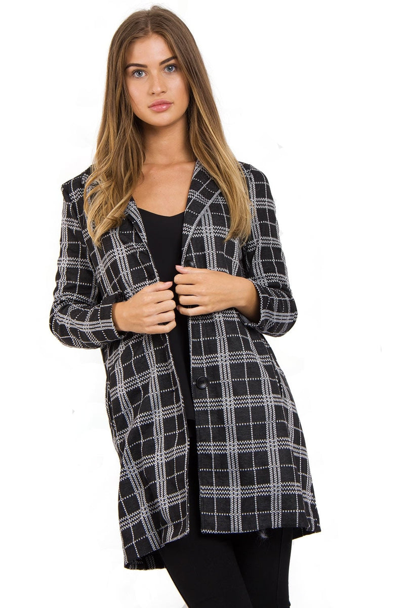 Black Tartan Check Print Duster Jacket Urban Mist UK