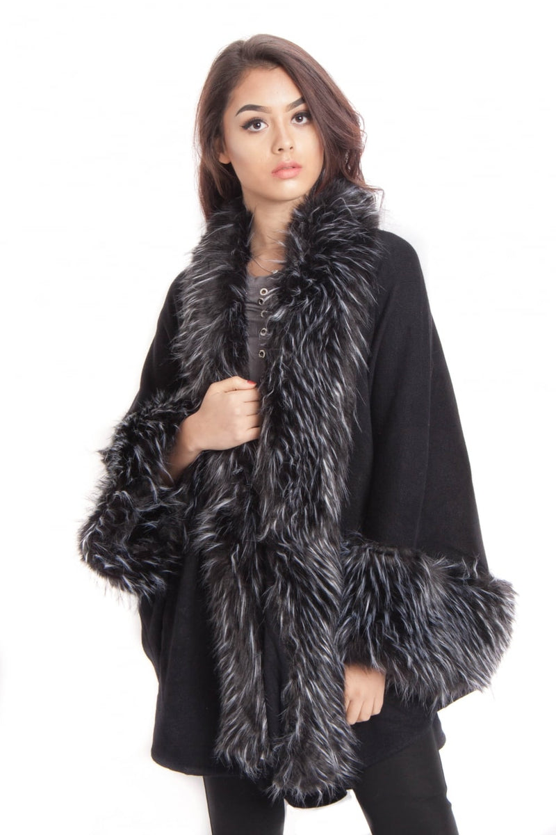 Knitted Faux Fur trim sleeve Poncho Cape – Urban Mist UK