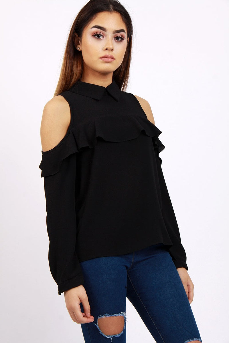 Long Sleeves Cold Shoulder Blouse Top Urban Mist UK