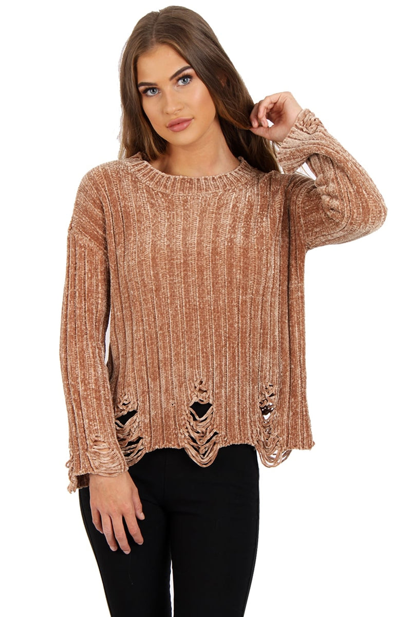 Distressed chenille outlet sweater