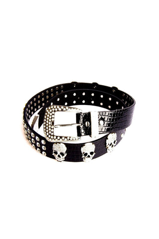 Faux Crocodile Skin Skull Studded Belt