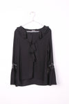 Blouson Ruffle Lace Applique Sleeve Blouse Top