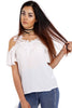 Cold Shoulder Frill Lace Applique Blouse Top