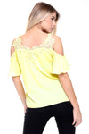 Cold Shoulder Frill Lace Applique Blouse Top