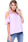 Cold Shoulder Frill Lace Applique Blouse Top