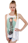 Illustration Girl Print Sleeveless Longline Knitted Top