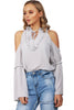 Ruffle Pleat Detail Cold Shoulder Flare Sleeve Blouse Top