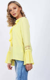 Blouson Ruffle Lace Applique Sleeve Blouse Top